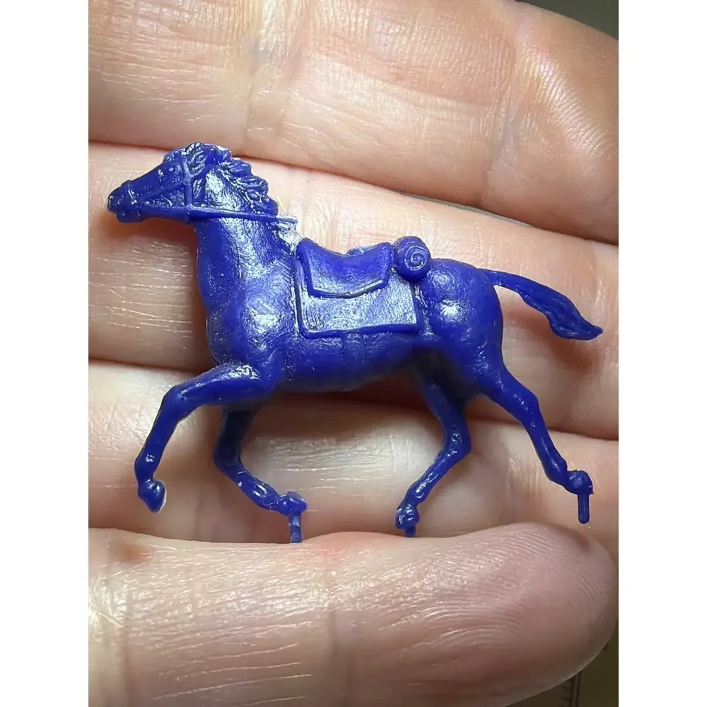 Vintage Blue Plastic Toy Horse Miniature Saddle Western Cowboy Figure